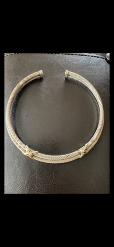 DAVID YURMAN Sterling Silver 14K Gold Double X & Double Row Cable Choker Collar