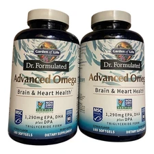 2X Garden of Life Dr Formula Advanced Omega Fish Oil 1290mg 180 Gels Exp 3/26