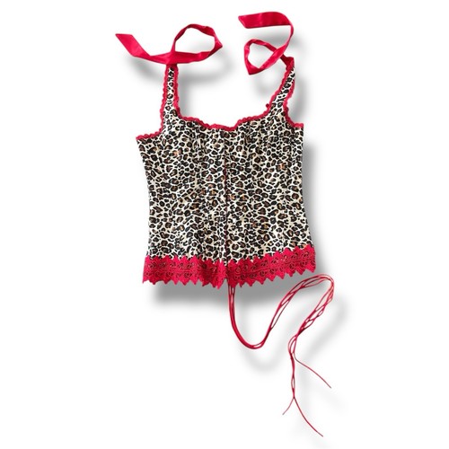 Vintage 90s Fredericks Of Hollywood Leopard Animal Halter Corset Y2K Coquette 36 - 第 8/11 張圖片