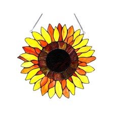 Stained Glass Tiffany Style Sunflower Design Hanging Window Panel Suncatcher 16"