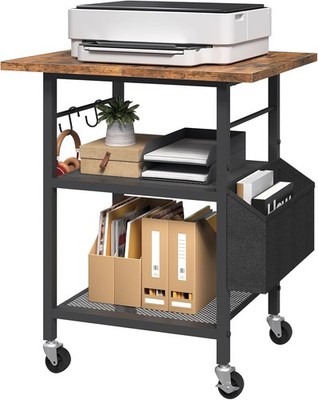 3-Tier Printer Stand Rolling Printer Table on Wheels Industrial Storage Stand W/