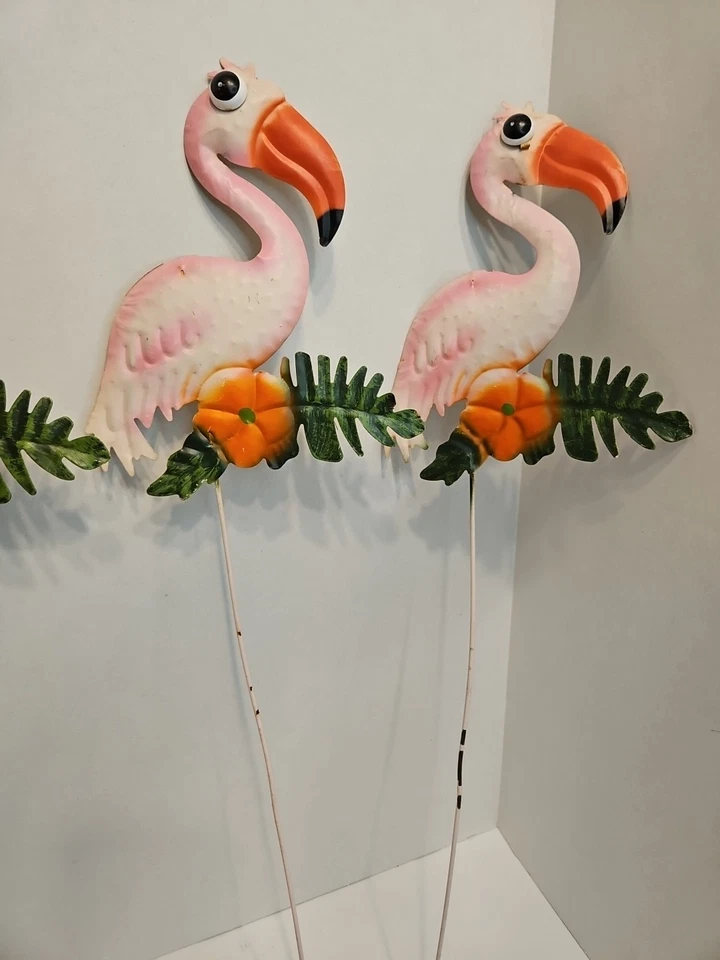 Rustic Metal Flamingos Yard Art/Metal Stakes/Lot of 4 23" Bird is 7"x9" - Image 2 of 4
