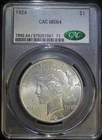 1924 P $1 Peace Silver Dollar CACG MS64 Well Struck Choice BU+ CAC Coin