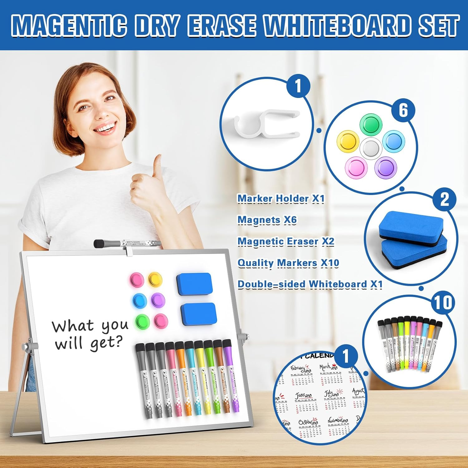 Magnetic Dry Erase Board with Stand, 18''X14'' Double-Sided White Board for Kids