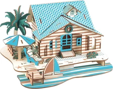 3D Wooden Puzzles House Model Kits, Bali Island Cottage Building Model, 6.6" × 6