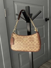 Coach Signature Canvas Chain Shoulder Bag Brown/Tan Gold   