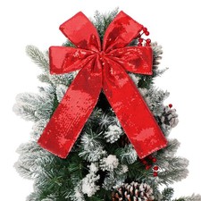 Large Red Glitter Christmas Bow Sequins Tree Topper Bows 13.78" x 11.81"