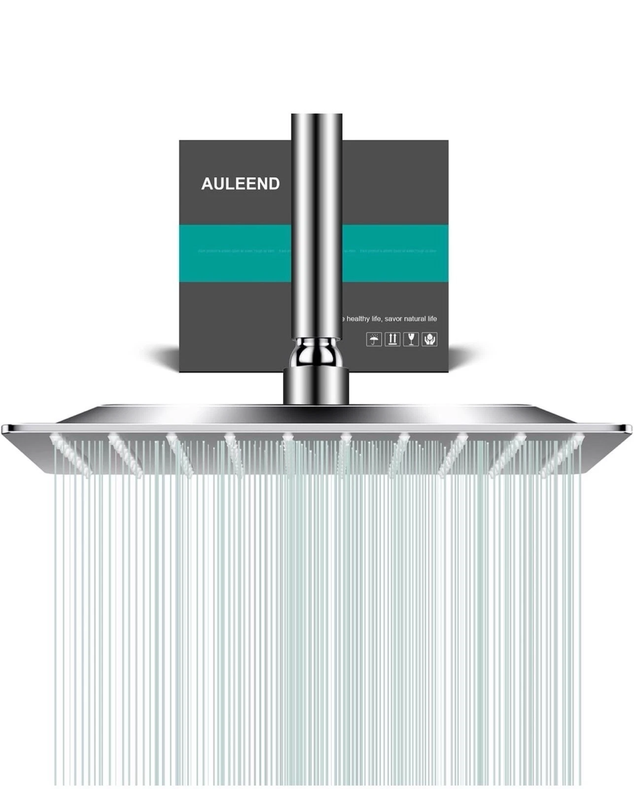 Square stainless steel rain shower head high flow rainfall Auleend 10 Inch
