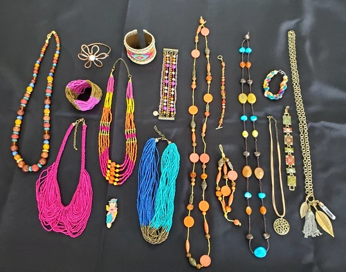Lot #2 Mixed Vintage Costume Retro Beaded Colorful Jewelry Bundle