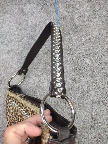 b b simon Cowhide Purse Handbag brown chettah pattern with Crystals Western bag - Picture 3 of 11