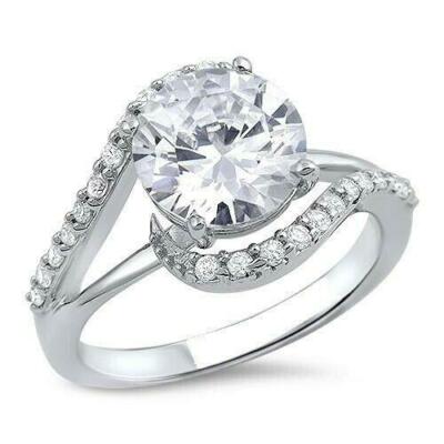 2ct Round Lab-Created Moissanite Swirl Twist Solitaire Ring White Gold Plated