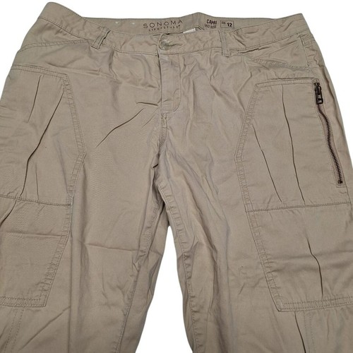 Pantalones capri Sonoma tiro medio caqui cargo bolsillos con cremallera punk recortados para mujer talla 12 - Imagen 2 de 8