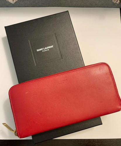 Saint Laurent Paris YSL Red Leather Wallet Case Po