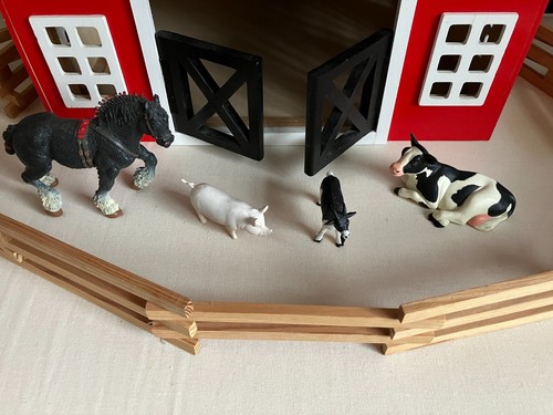 Wood Toy Red Barn with Animals, Fence - Picture 2 of 11