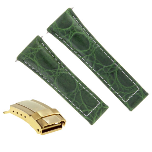 CROC LEATHER WATCH STRAP FOR ROLEX DAYTONA REGULAR BLACK TAN GREEN YELLOW GOLD - Picture 18 of 20