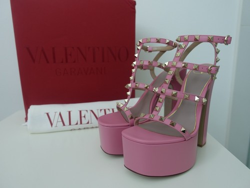 Neu im Karton $ 1295 Valentino Rockstud T-Riemen Plateau Sandalen rosa Candy Rose Größe 38 EU - Bild 10 von 17
