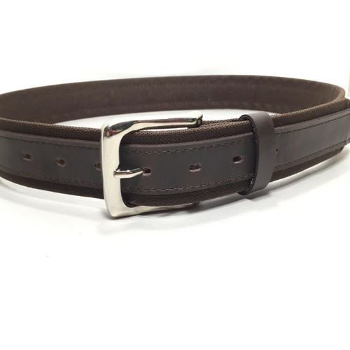 Cintura Uomo 34 Marrone Casual Jeans Tela Ecopelle Sovrapposizione Fibbia Argento - Foto 2 di 7