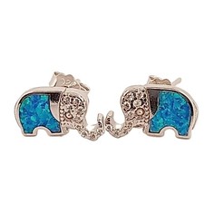 Sterling Silver Blue Opal Elephant Stud Earrings, 925 Silver