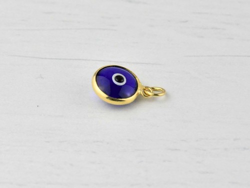Silver & Gold Colours 10mm Evil Eye Glass Blue Mati Turkish Nazar Pendant Charm - Picture 2 of 6