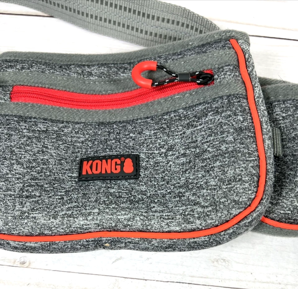 KONG On-The-GO Reflective Waist Pack Grey Red 50" w/ Pouch Dog Pet Outdoor - Image 3 of 4