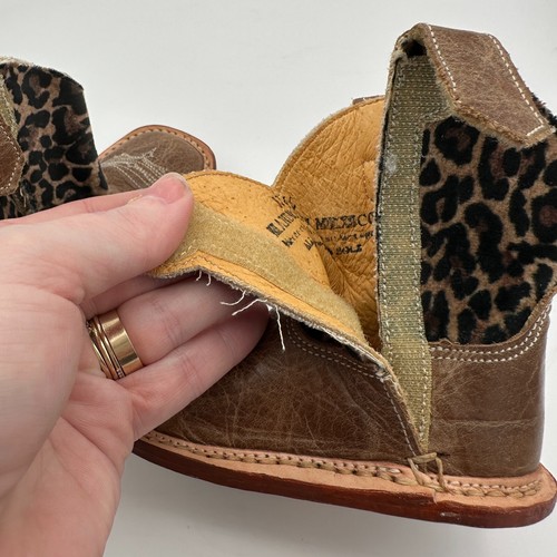 Roper Cowbabies Boots Baby Toddler Size 2 Brown Cheetah Leather Western Cowgirl - Picture 7 of 10