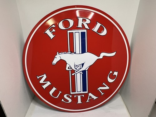 Ford Mustang Large Round Metal Red Embossed Garage Wall Sign 23.5"