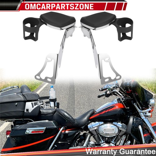Rear Passenger Arm Rests w/ Adjustable Cup Holders For Harley Touring 1997-2013 - Picture 4 of 17