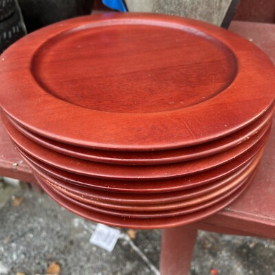 SET OF 8 Cherry Finish Studio Nova Wood Charger Plates 12'' Thailand