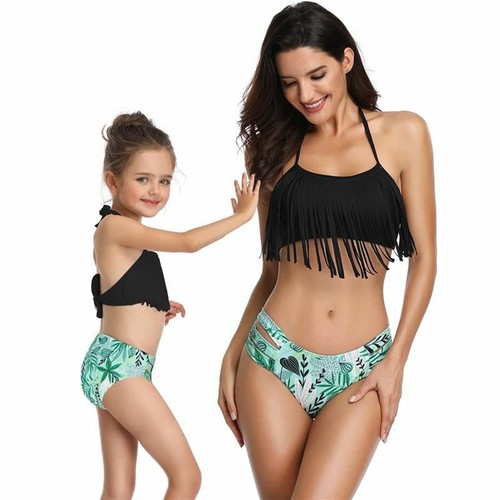 Matching Swimwear Mother Daughter Tassel Bra Panty Bikini Bathing Suit Wear NEW - Picture 11 of 13