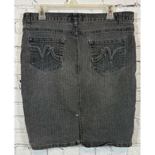 Miss Nofuze Denim Skirt Pinstripe Wash Black Jean Skirt Size 14 - Picture 2 of 3