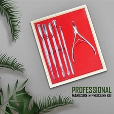 Professional Manicure Pedicure Kit in Wooden Box Nail Care Tools Stainless Steel