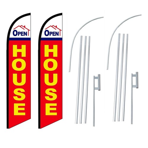 Open House RedYellowBlue Swooper Flutter Feather Flag | 3ft W x 11.5ft Tall - Picture 3 of 3