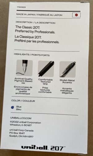 12x Uni-ball 207 Retractable Gel Pens Ultra Micro 0.38mm Point, Blue Ink 1790923 - Picture 2 of 3
