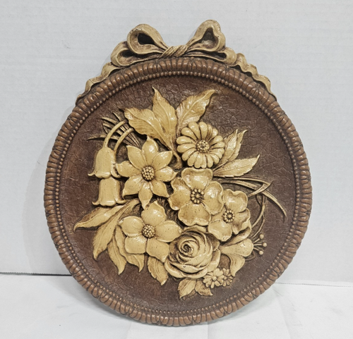 Vintage Harz Runde 3D Blumen/Bogen Design Wandkunst/Dekor Plakette