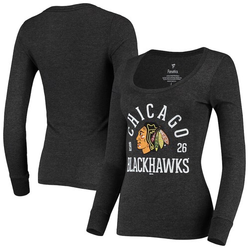 Chicago Blackhawks T-Shirt Women's XL Black Puck Hog Tri-Blend Scoop Neck