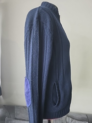 WoolOvers Herren blau 100 % Wolle Lammwolle durchgehender Reißverschluss Strickjacke Medium M - Bild 2 von 12