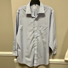 Brooks Brothers Sz 17-2/3 Blue  Gray Stripe Slim Fit Dress Shirt EUC