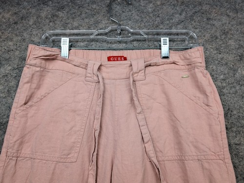 Guess Pants Womens Small Pink Capri Crop Wide Leg Pull On Mid Rise Linen Blend - Picture 2 of 16