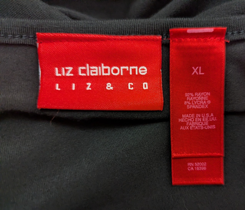 Vestido recto Liz Claiborne talla XL negro tejido ss elástico borde lechuga dobladillo 1685 - Imagen 6 de 6