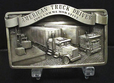American Truck Driver Semi Tractor Trailers 1983 Pewter Belt Buckle 18 Wheel 2nd
