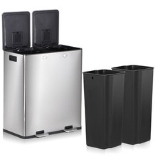 Stainless Steel Kitchen Trash Can 16 Gallon w/Removable Inner Bins  Foot Pedal