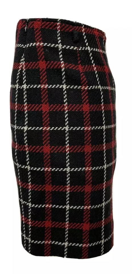 Falda a Cuadros Talla Pequeña 4P Lana 30X20 Recta Forrada a Lápiz De Colección Rena Rowen Foto 2 de 4