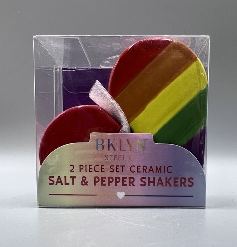 BKLYN Rainbow 🌈 Figural Half Heart Salt and Pepper Shakers Set Ceramic New - 第 1/11 張圖片