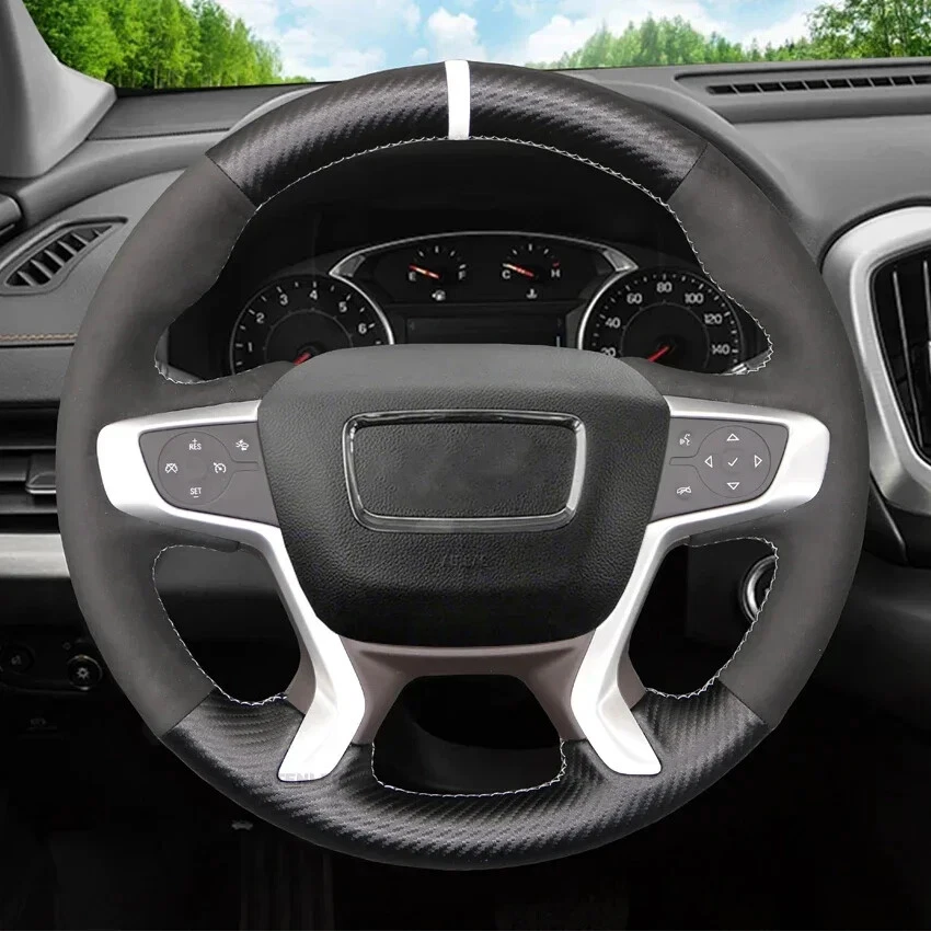 Cubierta de volante de gamuza de fibra de carbono sintética para GMC Acadia 2017-23 Canyon 15-22 Foto 4 de 4