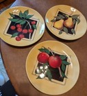 SET OF 3 CONTEMPORARY FRUIT PLATES APPLES, PEARS,CHERRIES  10 1/4" WIDE VG  COND