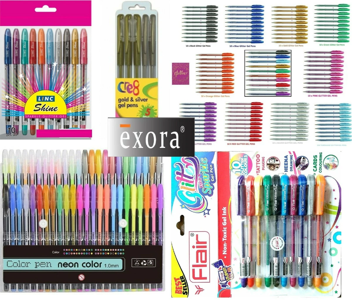 Doodle Pens 48 Color Gel Pens Set & Refills Neon Glitter Sketch