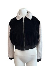 Rvca Women's Xs Cropped Corduroy Cropped Jacket Black Faux Fur Coat