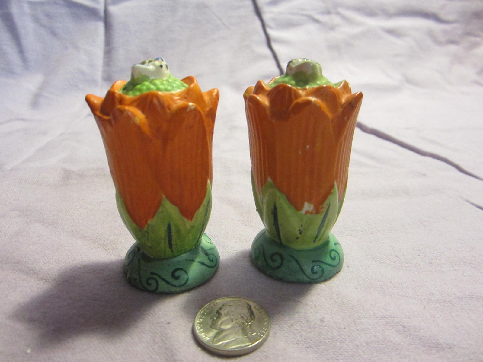 Vintage Upright Footed Tulip Salt and Pepper Shakers Ceramic 47 eBay