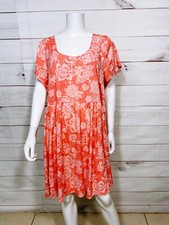 Torrid Womens Dress Size 3 Coral Floral Round Neck Short Sleeve Crossed Back