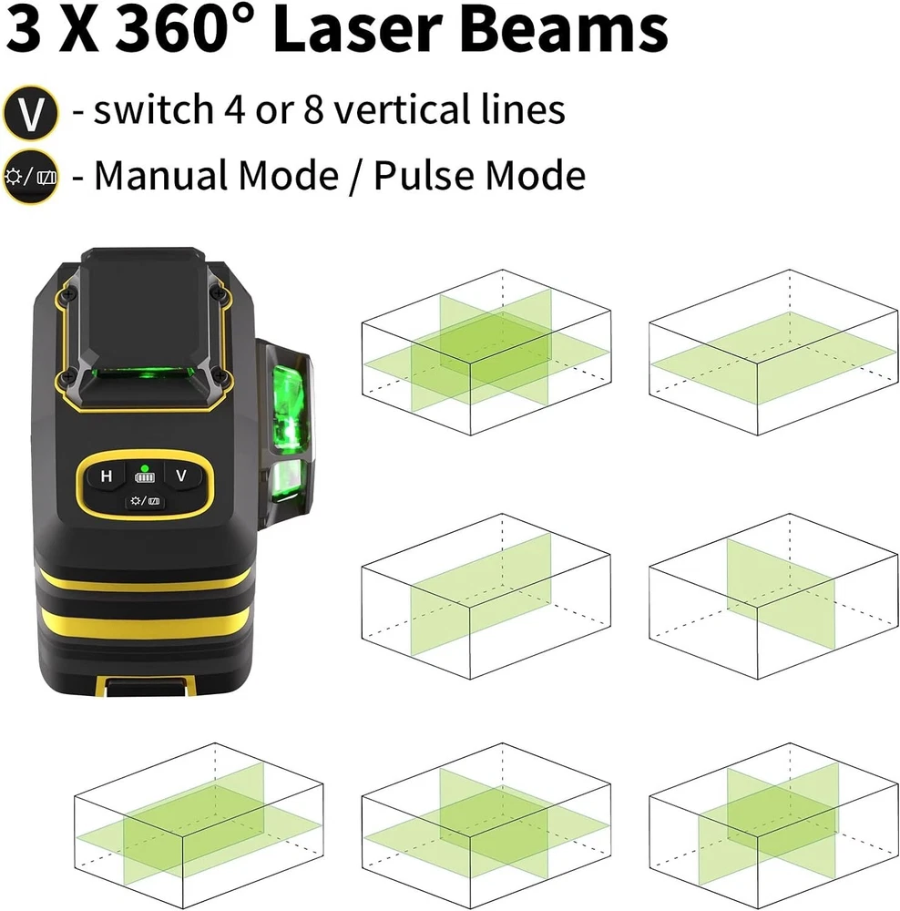 Versatile Laser Level with 12 Green Lasers - Ideal for Home and Professional Use